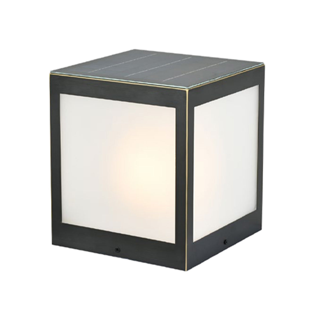 Square Geometric Solar Outdoor Pillar Light — Copper and Glass, 5W LED, Warm White 3000K, IP55, Remote Control