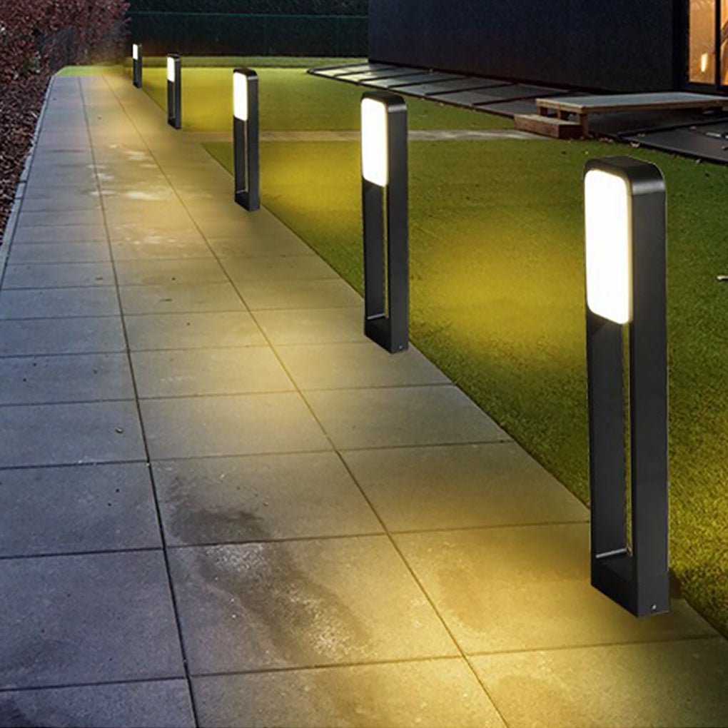 Square Panel Bollard Path Light — Die-Cast Aluminum Matte Black, Dual Front & Back COB LED, 20W, IP55, 24"