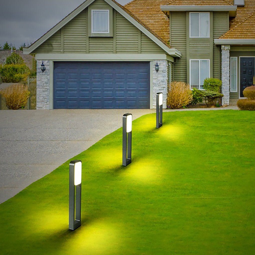 Square Panel Bollard Path Light — Die-Cast Aluminum Matte Black, Dual Front & Back COB LED, 20W, IP55, 24"
