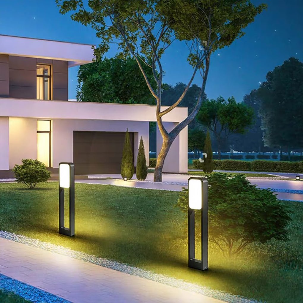 Square Panel Bollard Path Light — Die-Cast Aluminum Matte Black, Dual Front & Back COB LED, 20W, IP55, 24"