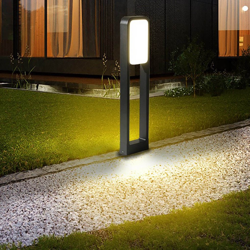 Square Panel Bollard Path Light — Die-Cast Aluminum Matte Black, Dual Front & Back COB LED, 20W, IP55, 24"