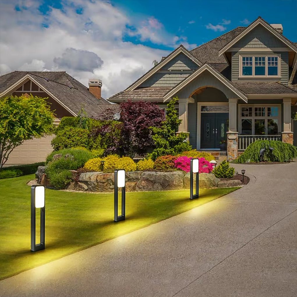 Square Panel Bollard Path Light — Die-Cast Aluminum Matte Black, Dual Front & Back COB LED, 20W, IP55, 24"