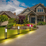 Square Panel Bollard Path Light — Die-Cast Aluminum Matte Black, Dual Front & Back COB LED, 20W, IP55, 24"