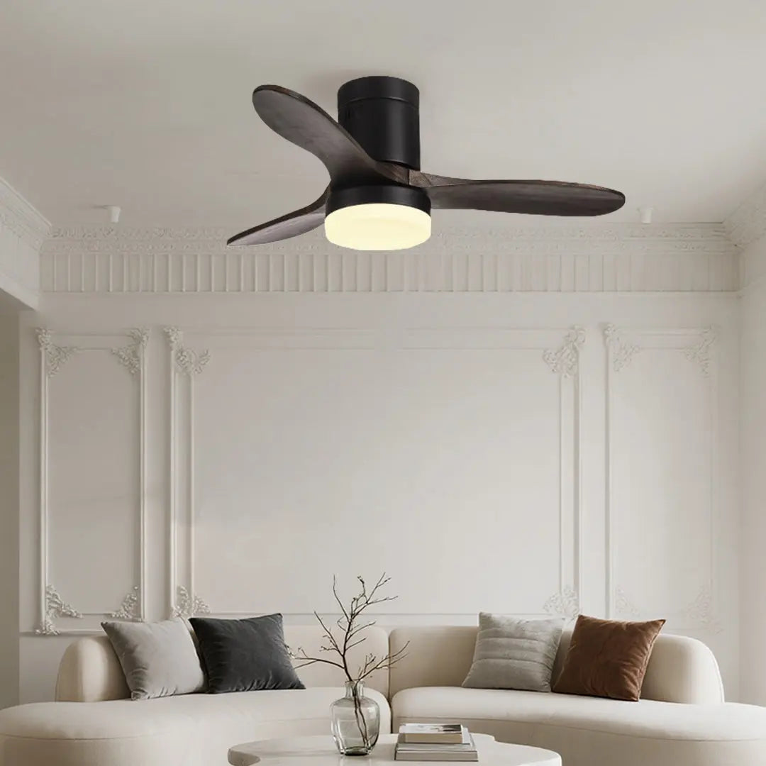 Three-Blade Wood Ceiling Fan with LED Light and Remote Control Luxe