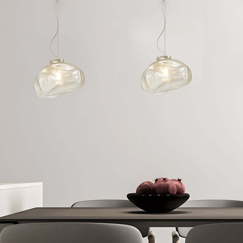 Hand-Blown Textured Glass Mini Pendant — Steel Wire, 12W 3000K, Available in Teal or Ash