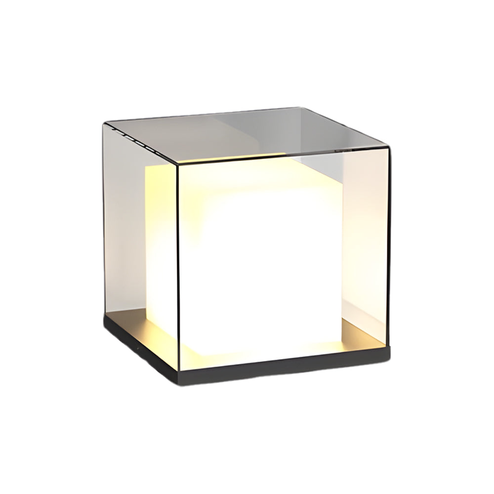 Minimalist Square Gate Pillar Light — Stainless Steel & Glass, Solar or Hardwired, 3000K LED, IP65, 360° Illumination