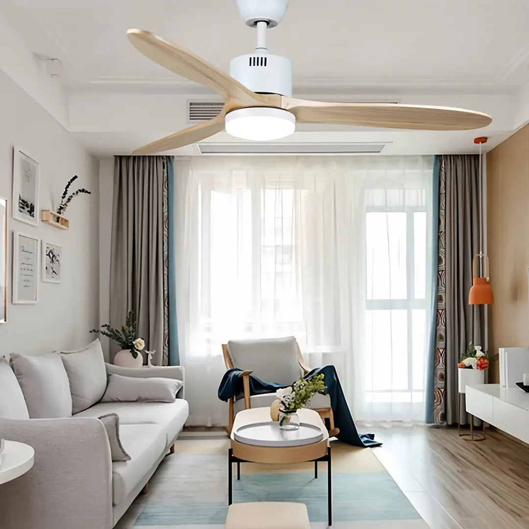Flush Mount Wooden Ceiling Fan with Light and Quiet DC Motor Fandelier Luxe