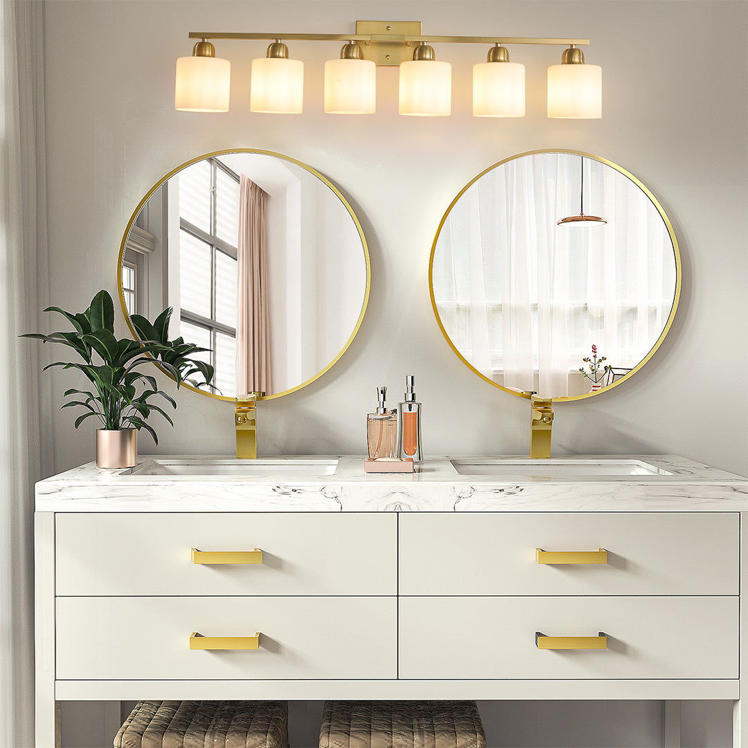 Minimalist Bathroom Vanity Light — Creamy White Glass, Metal Frame, E26, 4/5/6/8/10-Light, Matte Black / Sand Nickel / Copper