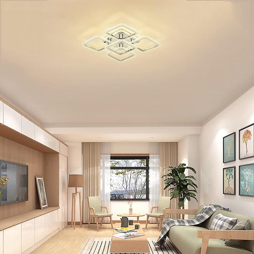 5-Light Square Flush-Mount Ceiling Light — Acrylic, Chrome & White, Dimmable LED, 3000K/4500K/6000K, Remote Control, 22"