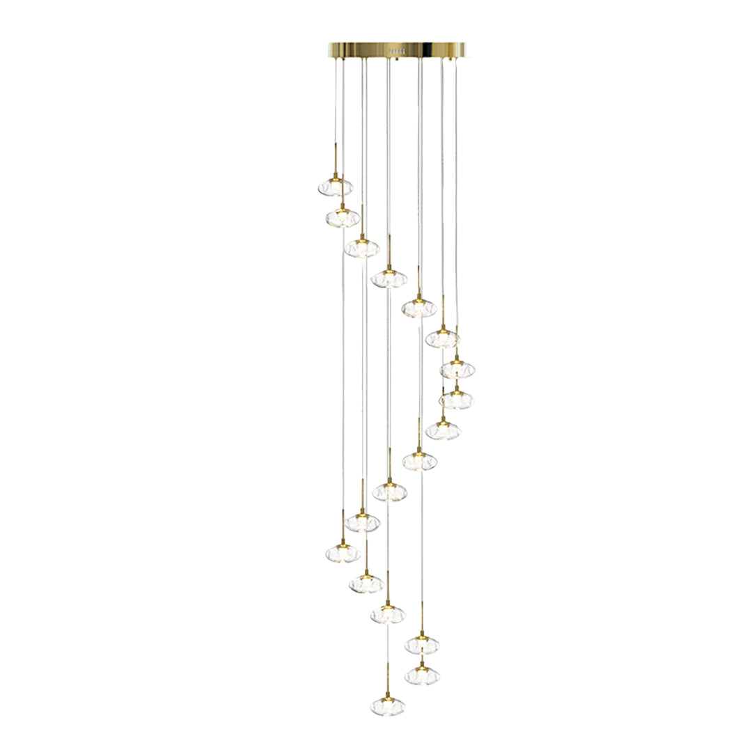 Minimalist Ring Chandelier for High Ceilings — Stainless Steel, Nanoclear Glass, LED, 7/8/12/18-Light, Dimmable, Chrome or Gold