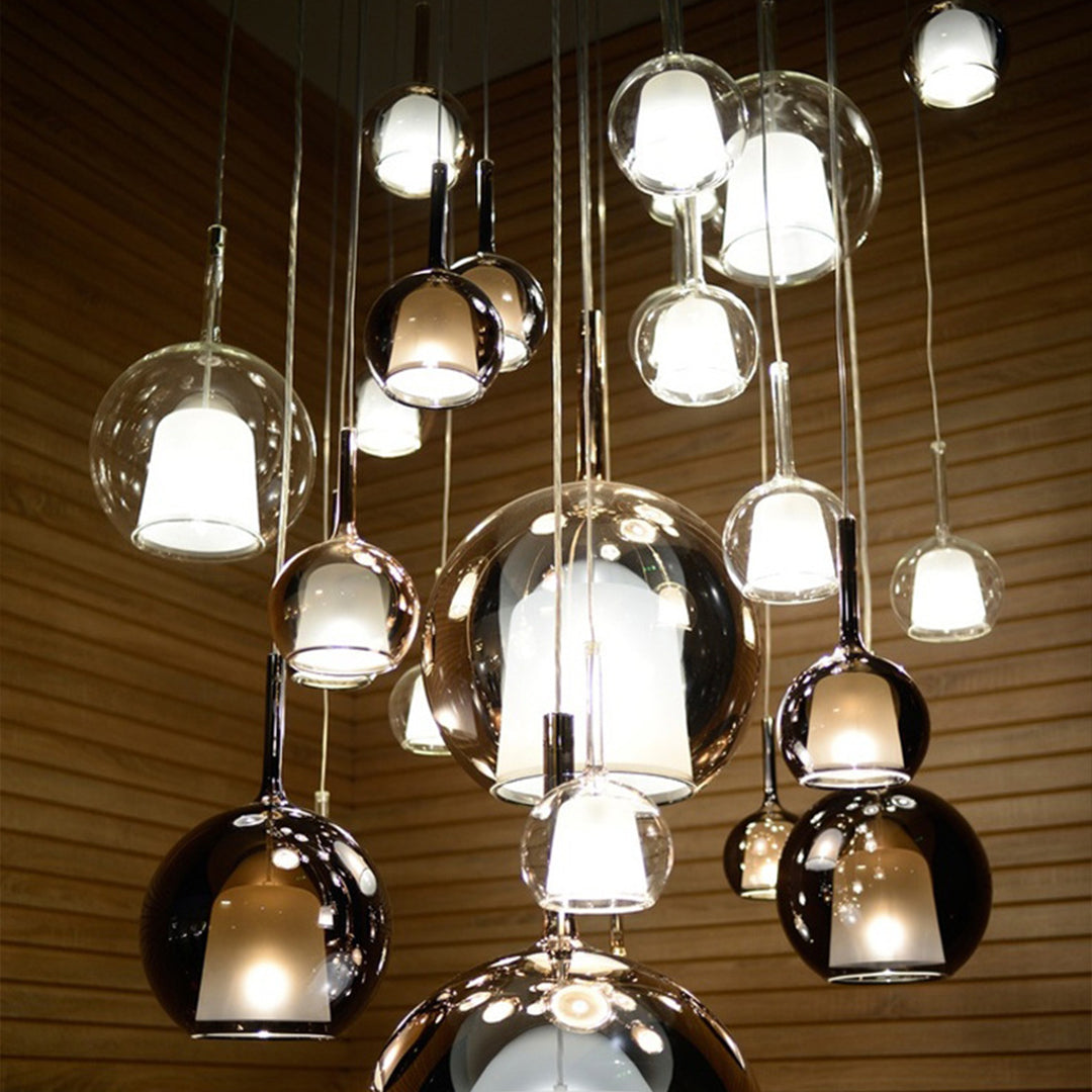 Hand-Blown Glass Ball Mini Pendant — Electroplated Iron, G9, 3000K Warm, 3 Sizes