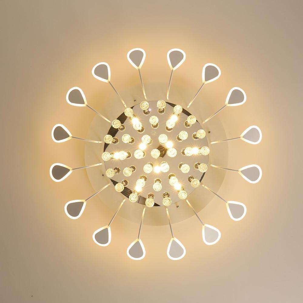 Modern Flush Mount Ceiling Light with Dimmable LED and Flower-Shaped Crystal Design