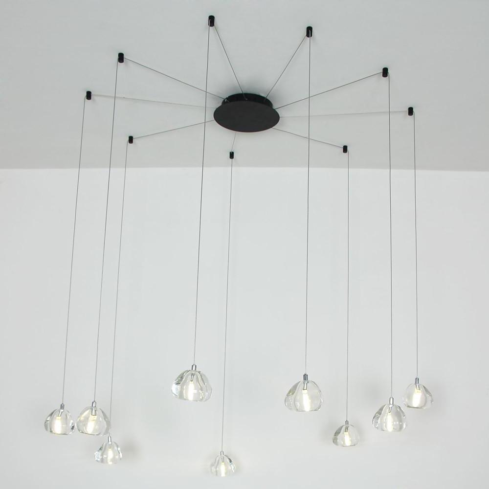 Raindrop Cluster Chandelier — Metal and Crystal, 9-Light LED, 3000/6000K, 79" Adjustable Cord