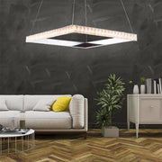 Modern Square LED Pendant Light with Electroplated Crystal Metal Chandelier