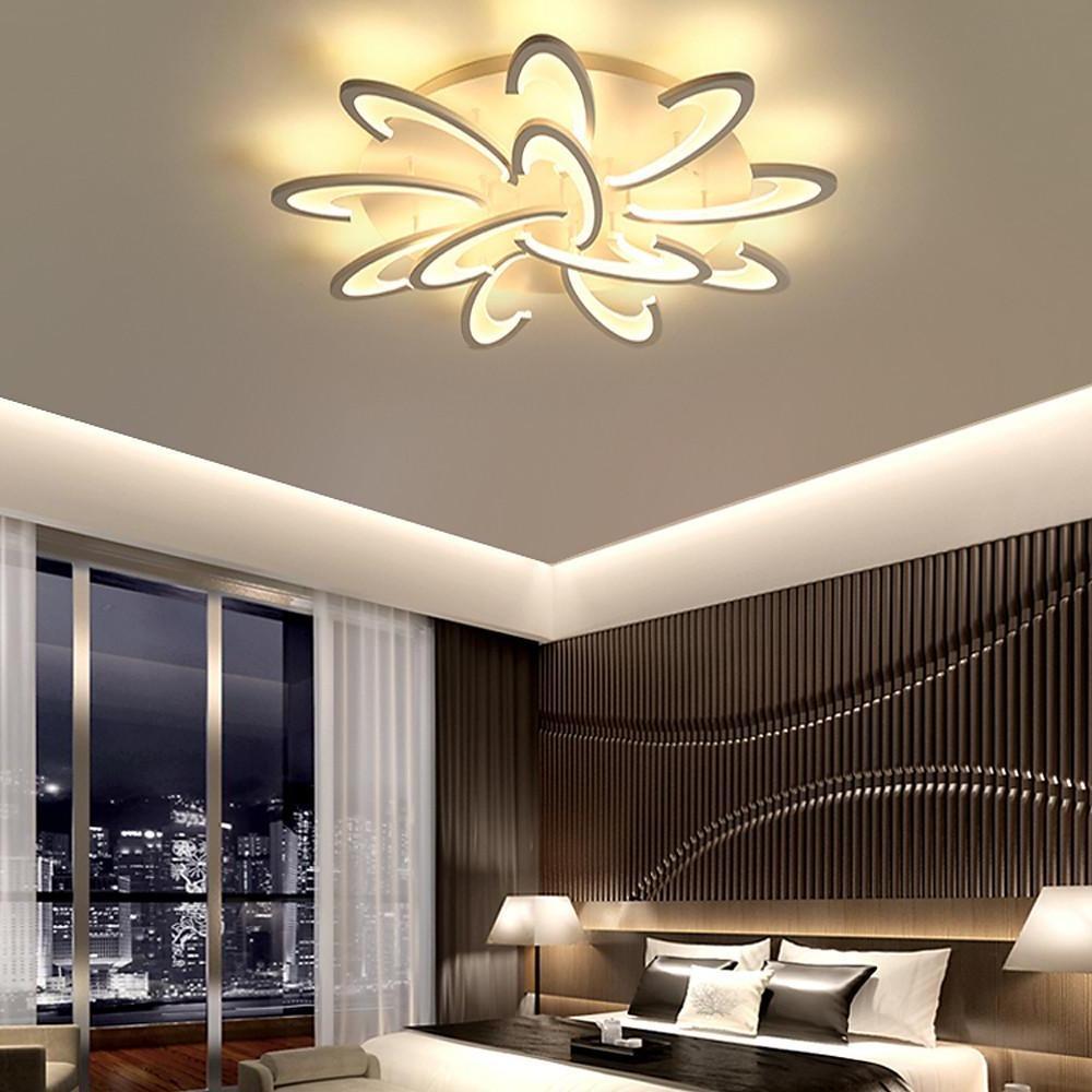 Geometric Flower LED Flush-Mount Ceiling Light — Acrylic & Aluminum, 3-Step Dimming, 3000K–7000K, 3-Light / 6-Light / 12-Light