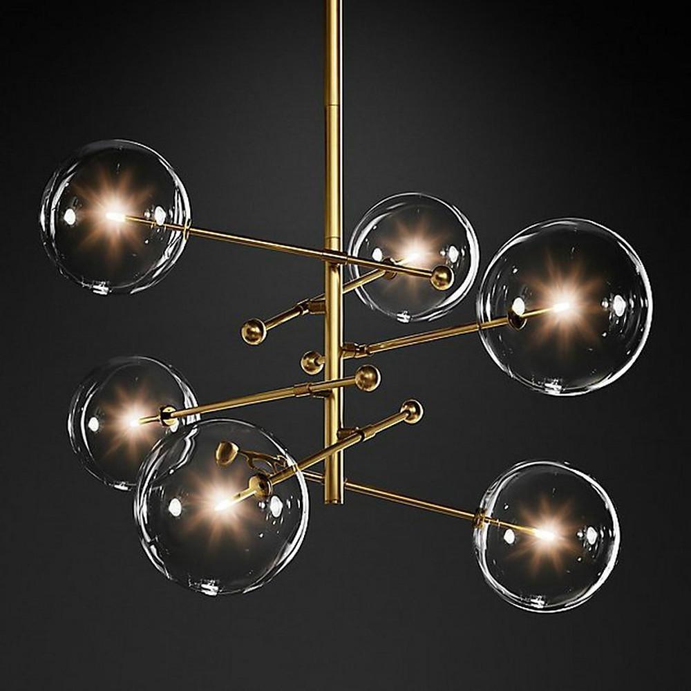 Geometric Globe Chandelier — Metal and Glass, 6-Light, 31" Wide, 3000K / 6000K, 110–120V