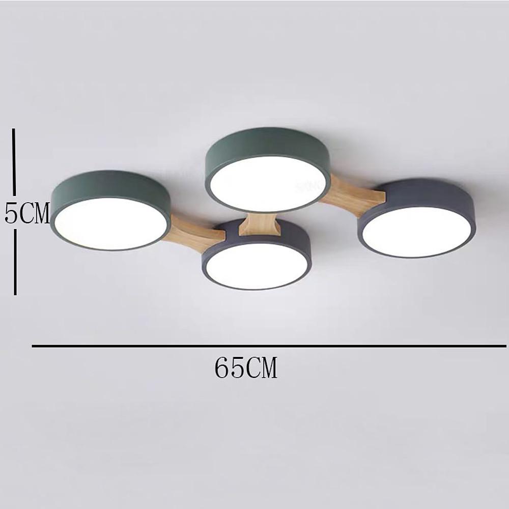 Circular Multi-Light LED Flush Mount — Wood/Bamboo and PVC, 3-Light / 4-Light / 5-Light, Dimmable 3000K–6000K, Remote Control