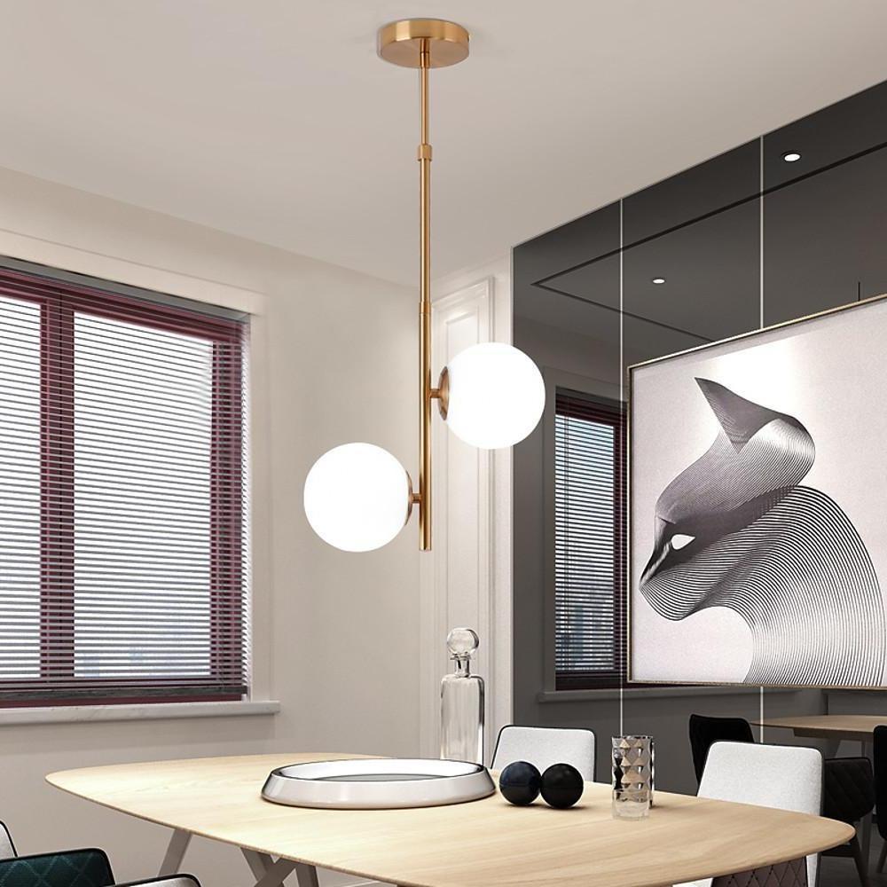 Dual Ball Pendant Light — Electroplated Metal & Glass, 2-Light LED, 13", Adjustable 26"–33"