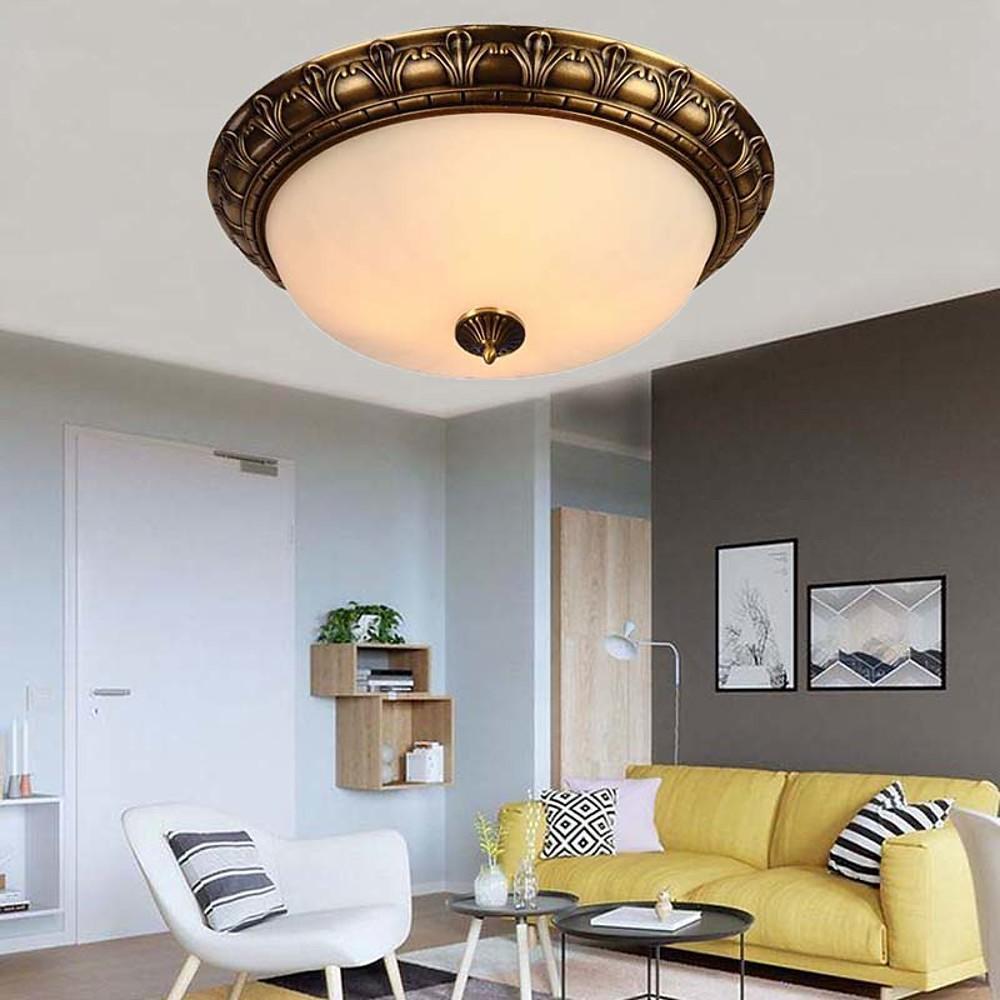 Vintage Antique Flush-Mount Ceiling Light — Bronze Frame, Frosted Glass, 2-Light E26/E27, 5W LED, 12" Wide