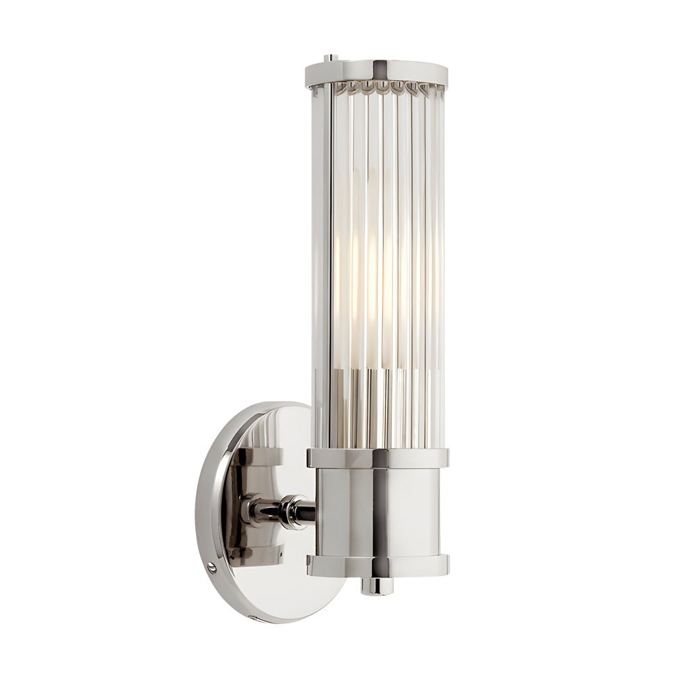 modern 12 light wall sconce in chrome and gold with clear cylinder glass shade