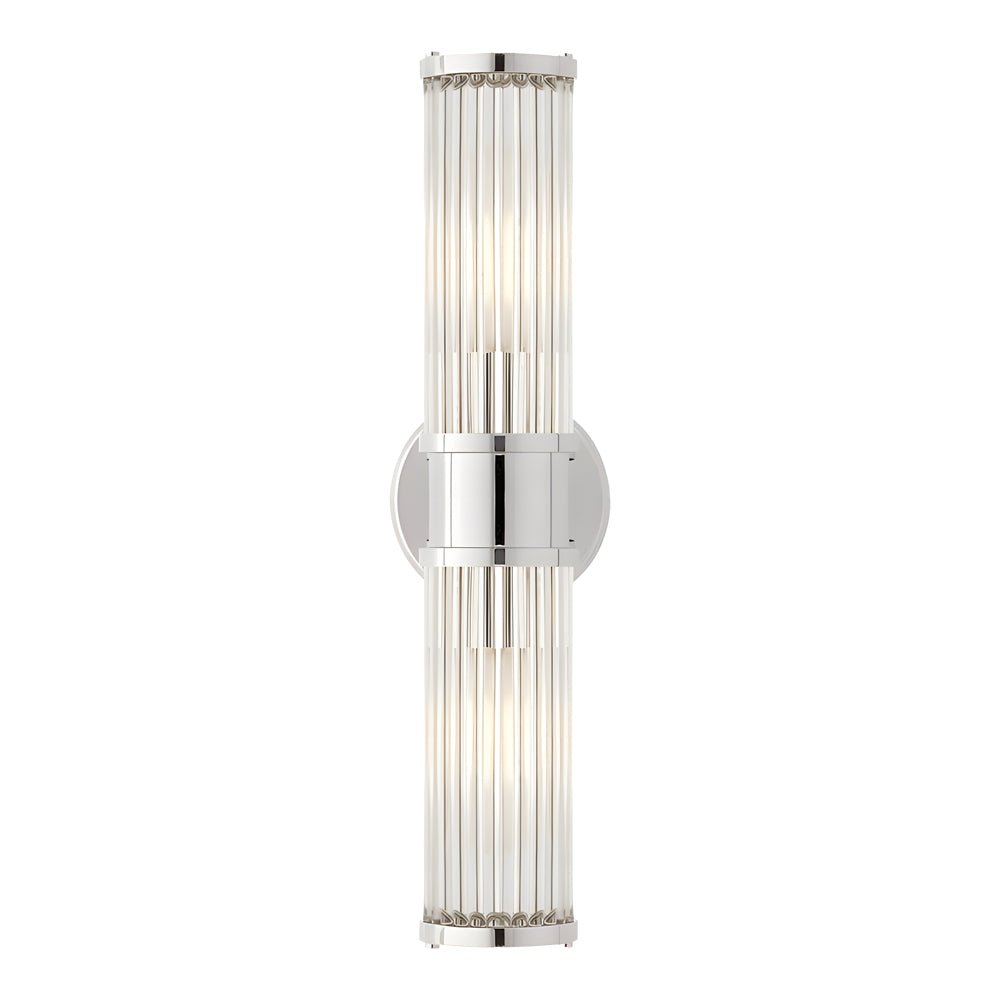 modern 12 light wall sconce in chrome and gold with clear cylinder glass shade