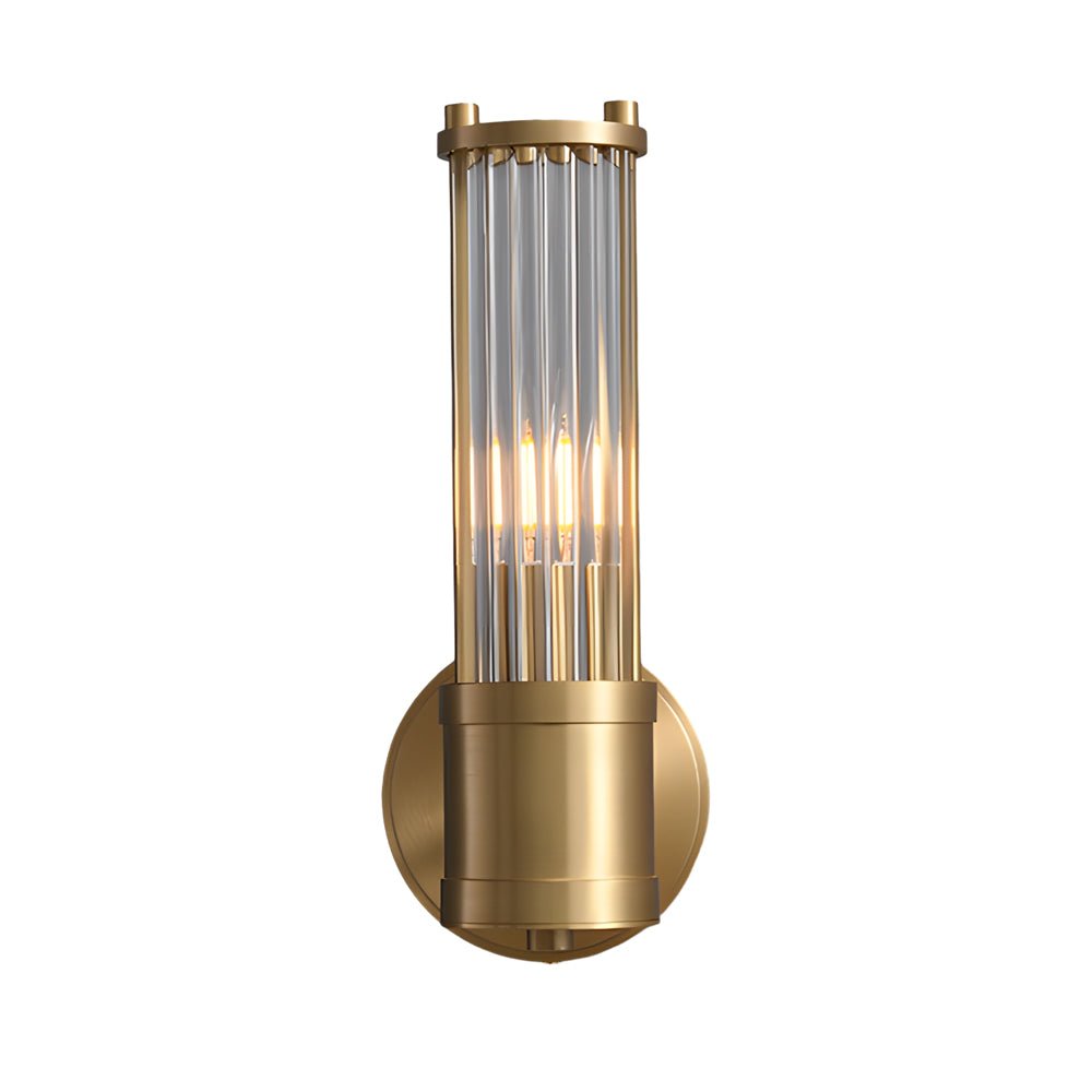 modern 12 light wall sconce in chrome and gold with clear cylinder glass shade