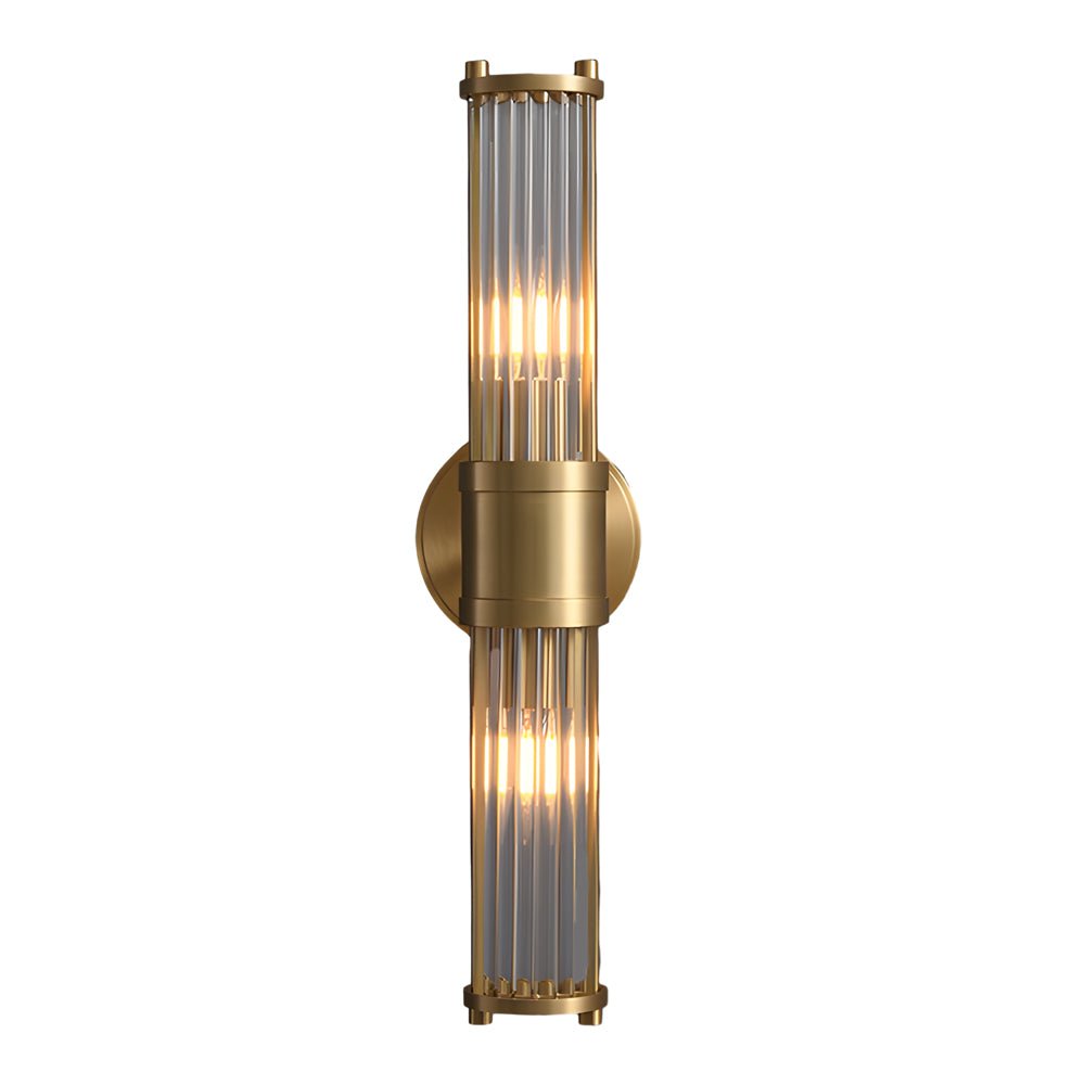 modern 12 light wall sconce in chrome and gold with clear cylinder glass shade
