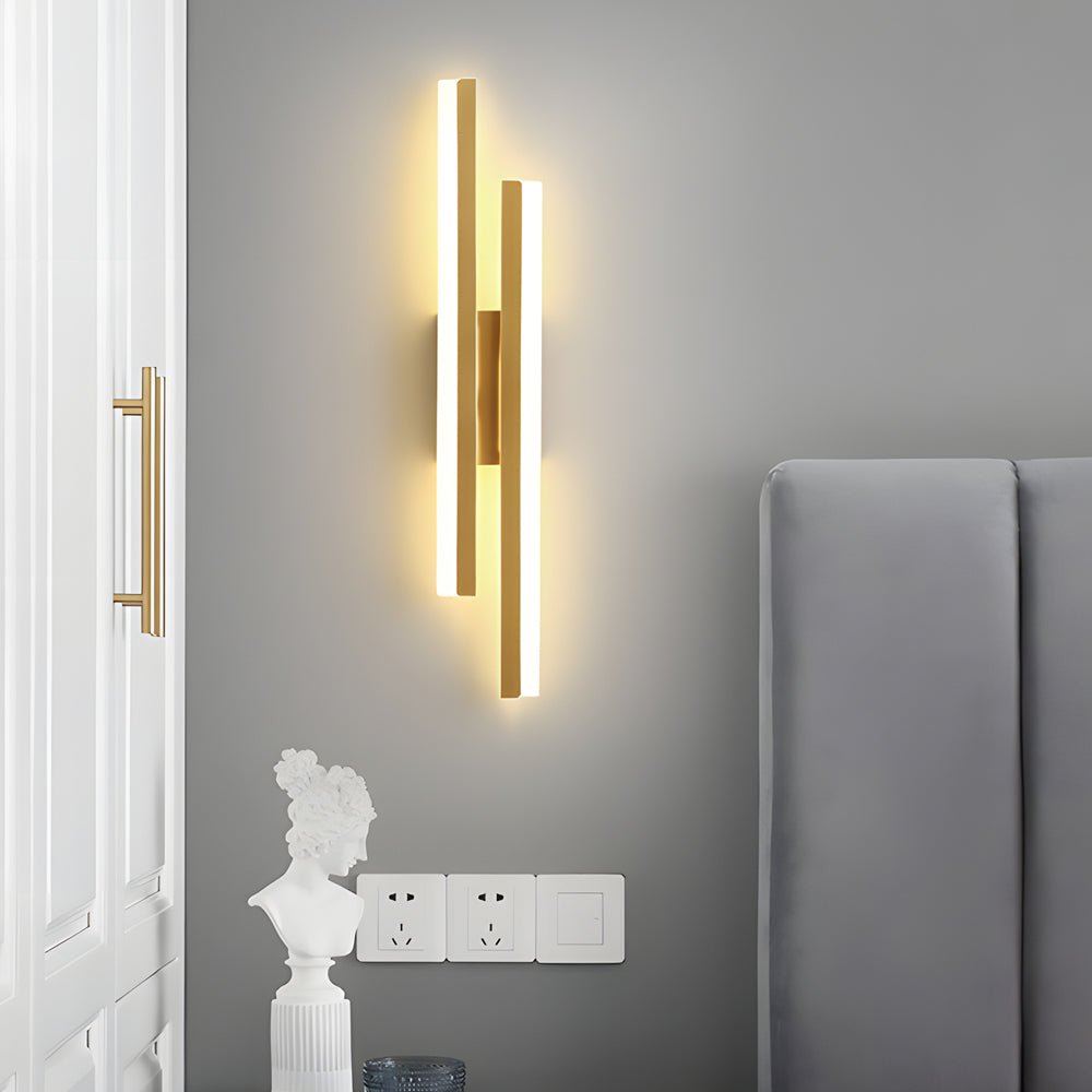 Contemporary 2-Light Linear LED Wall Sconce — Iron and Acrylic, Black and Gold, 3-Step Dimming