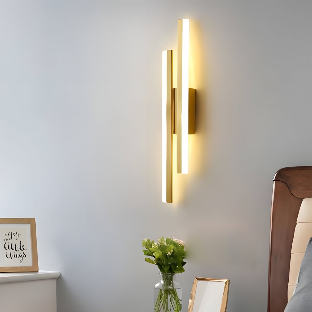 Contemporary 2-Light Linear LED Wall Sconce — Iron and Acrylic, Black and Gold, 3-Step Dimming