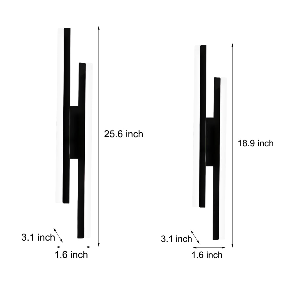 Contemporary 2-Light Linear LED Wall Sconce — Iron and Acrylic, Black and Gold, 3-Step Dimming