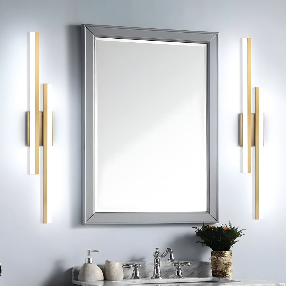 Contemporary 2-Light Linear LED Wall Sconce — Iron and Acrylic, Black and Gold, 3-Step Dimming