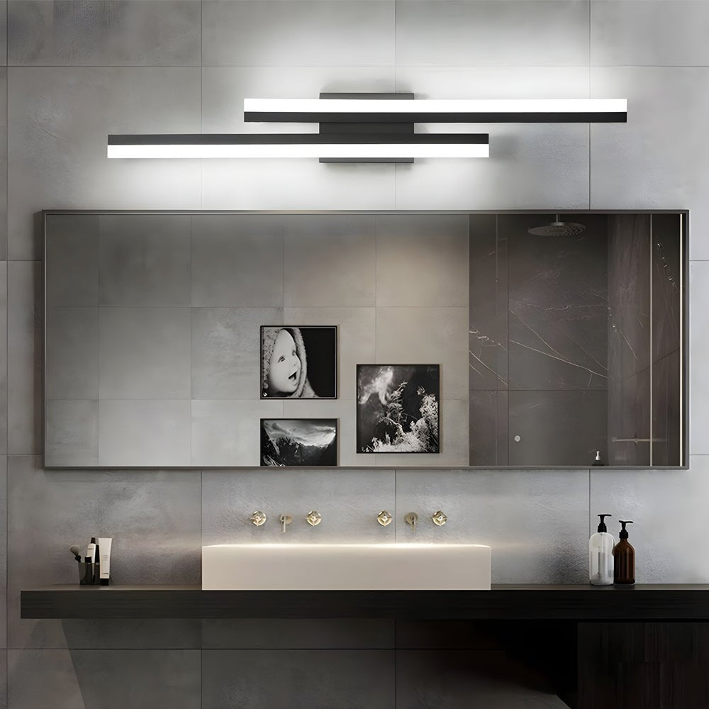 Contemporary 2-Light Linear LED Wall Sconce — Iron and Acrylic, Black and Gold, 3-Step Dimming
