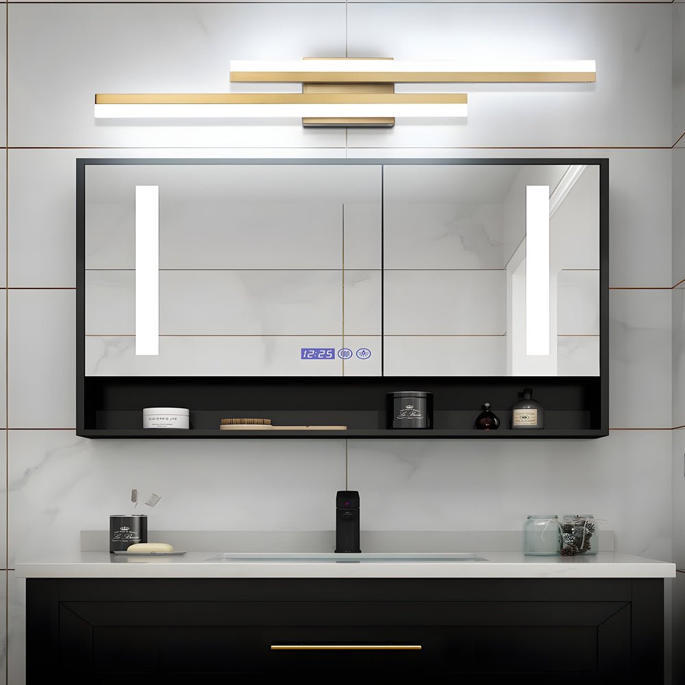 Contemporary 2-Light Linear LED Wall Sconce — Iron and Acrylic, Black and Gold, 3-Step Dimming