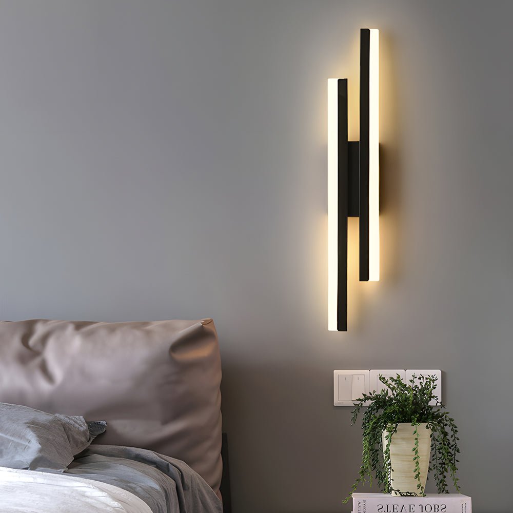 Contemporary 2-Light Linear LED Wall Sconce — Iron and Acrylic, Black and Gold, 3-Step Dimming
