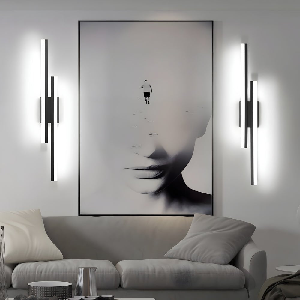 Contemporary 2-Light Linear LED Wall Sconce — Iron and Acrylic, Black and Gold, 3-Step Dimming