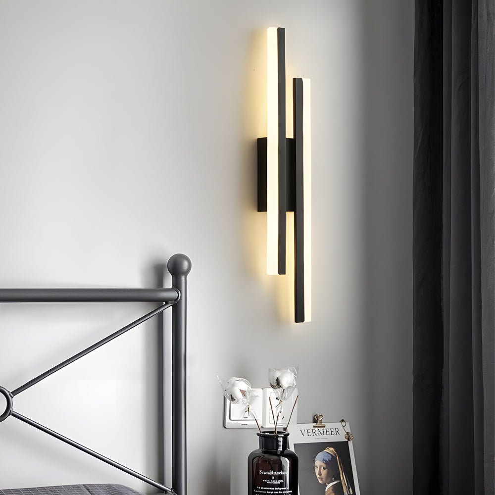 Contemporary 2-Light Linear LED Wall Sconce — Iron and Acrylic, Black and Gold, 3-Step Dimming
