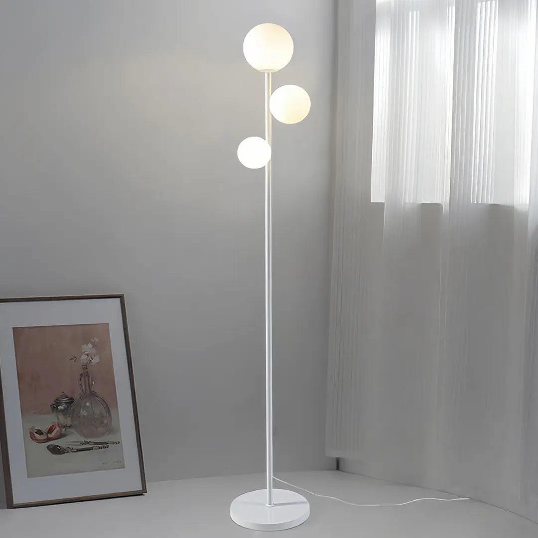 Modern Globe Floor Lamp with 3 Lights in Gold, Black, and White - Standing Design Luxe