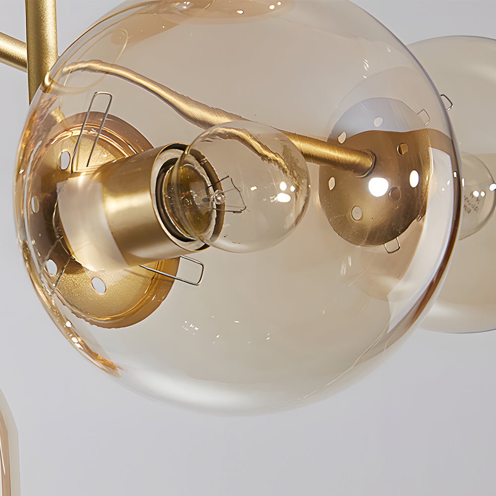 6-Light Glass Ball Semi-Flush Chandelier — Black or Gold, Curved Arms, 35.4" Diameter, Three-Step Dimming