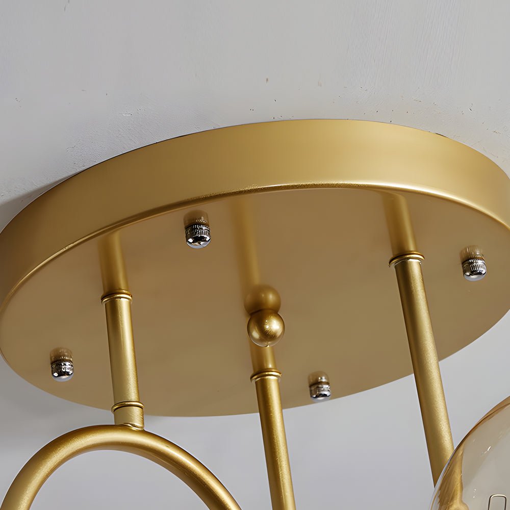 6-Light Glass Ball Semi-Flush Chandelier — Black or Gold, Curved Arms, 35.4" Diameter, Three-Step Dimming