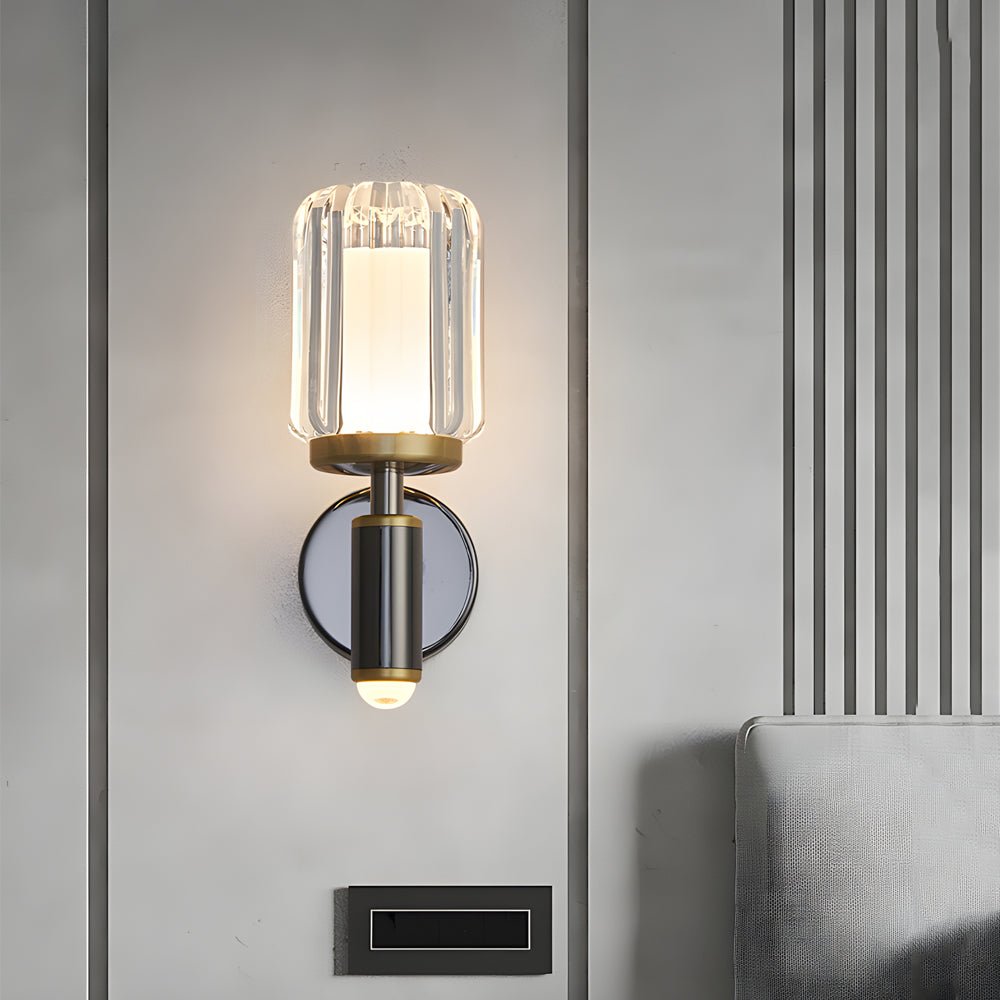 modern aluminum sconce with clear acrylic arm for living room wall lighting