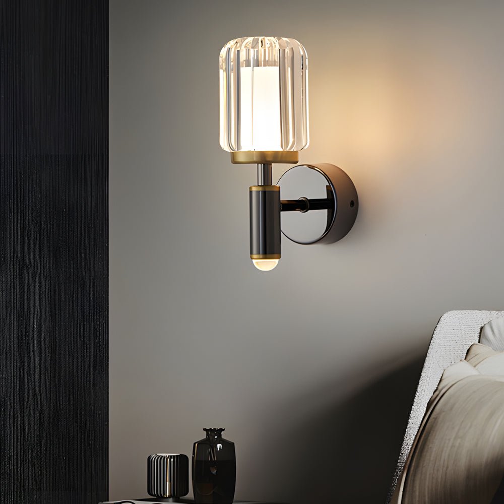 modern aluminum sconce with clear acrylic arm for living room wall lighting