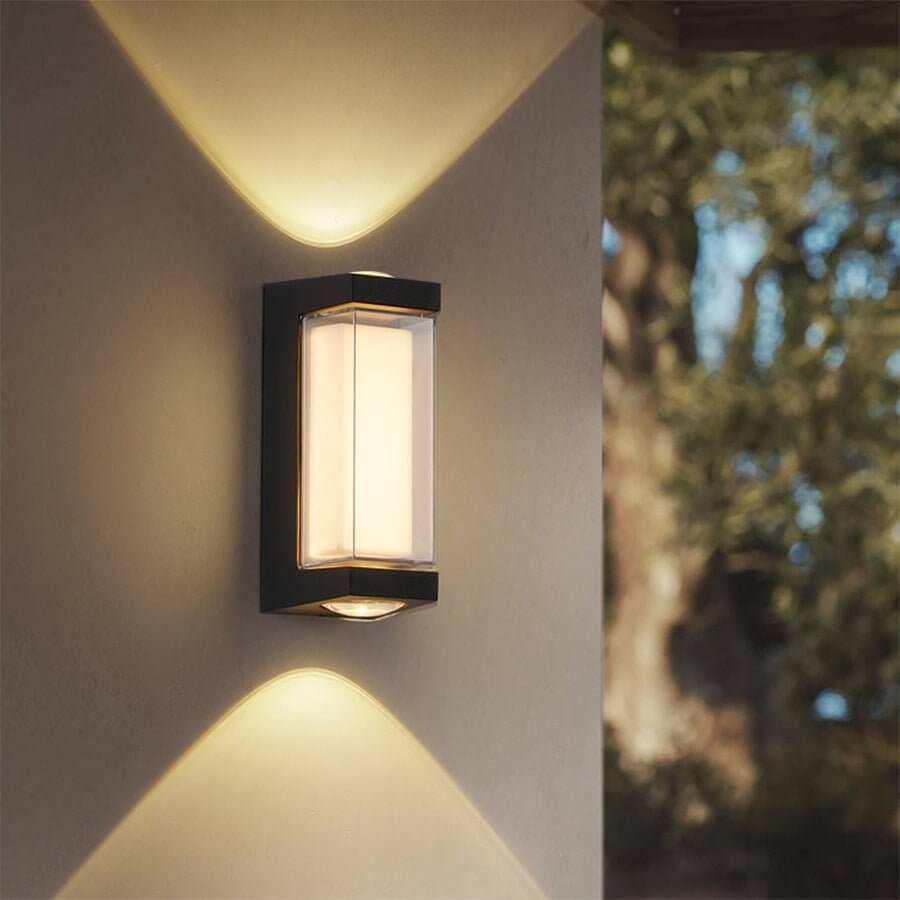 modern arc and rectangular designs sleek dual directional outdoor wall light