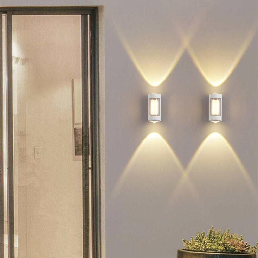 modern arc and rectangular designs sleek dual directional outdoor wall light
