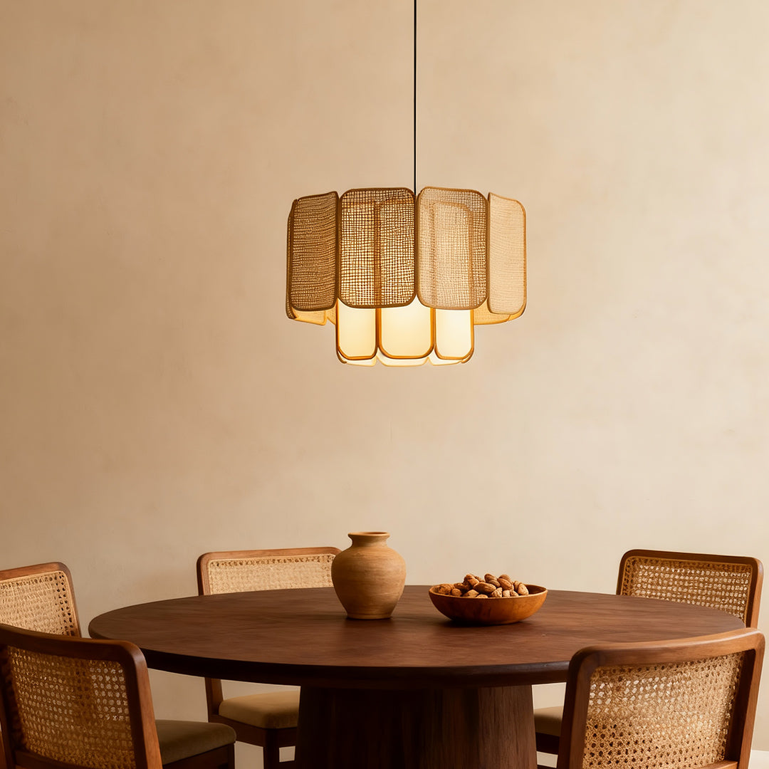 Wabi-Sabi Bamboo & Rattan Pendant — Handwoven, LED E27, 59.1" Adjustable Cord, Natural or Coffee Brown, 4 Sizes