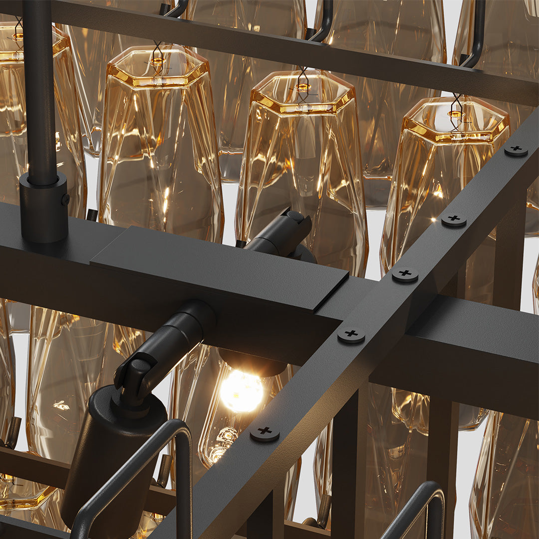 Multi-Head Glass Pendant Chandelier — Iron Frame, Transparent Glass Shades, 8-Light or 10-Light, Black or Copper, E12