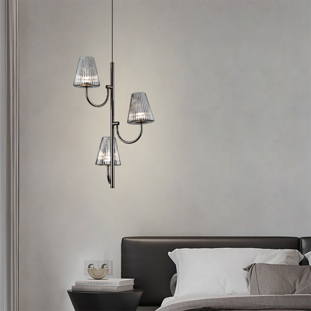 Minimalist Industrial Cone Pendant Light — Pearl Black Aluminum, Ash-Gray Glass, 2- or 3-Light, 12W / 18W, 3-Step Dimming