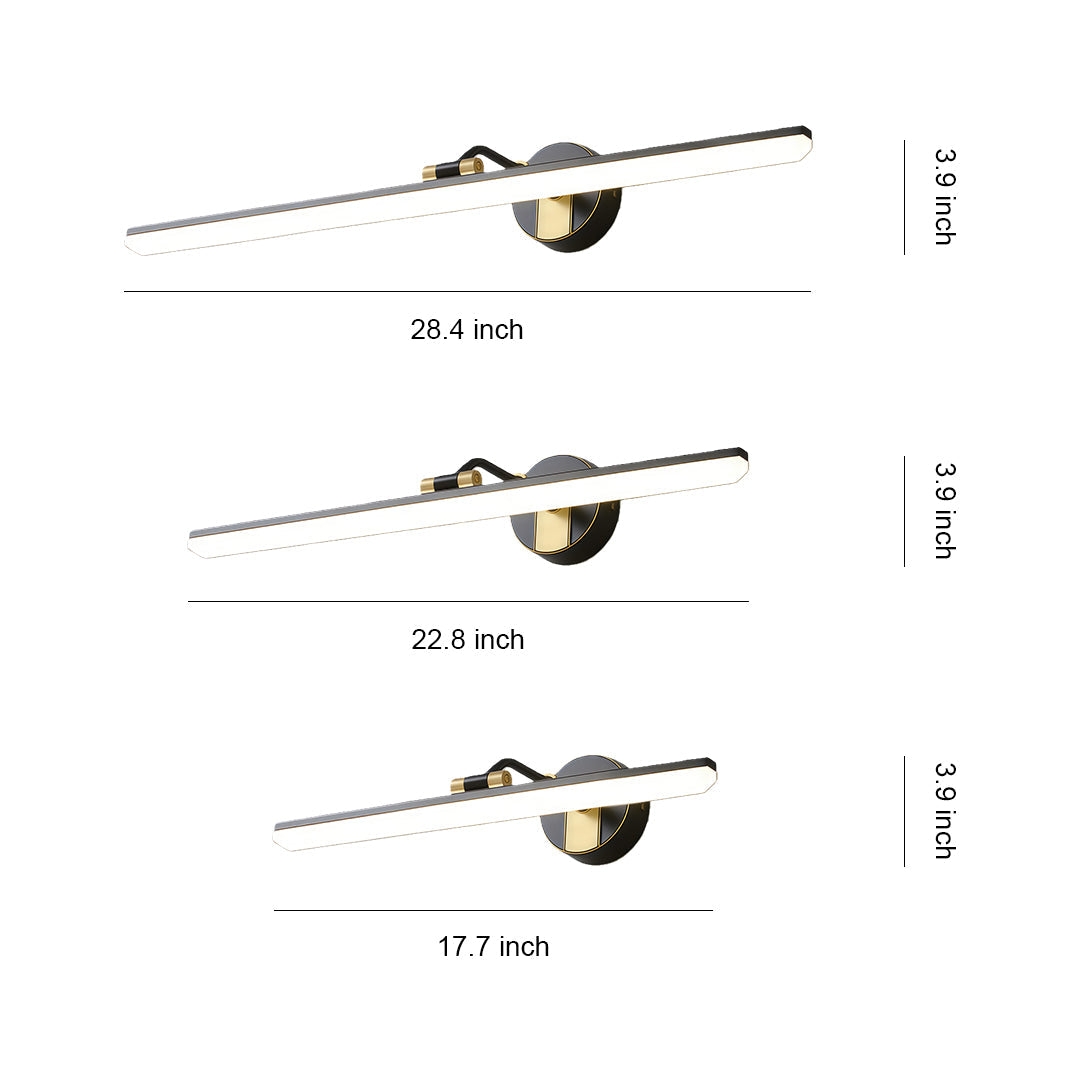 Linear LED Bathroom Vanity Light Bar — Copper, Black or Gold, Three-Color Temperature, Small / Medium / Large