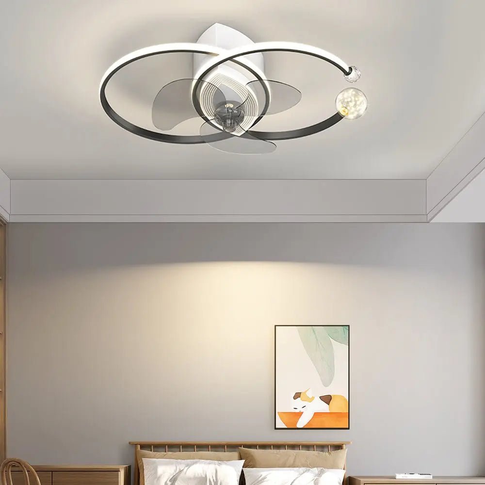 Modern Bedroom Ceiling Fan and Light with 2 Rings and Simple Luxury 3-Step Dimming Luxe
