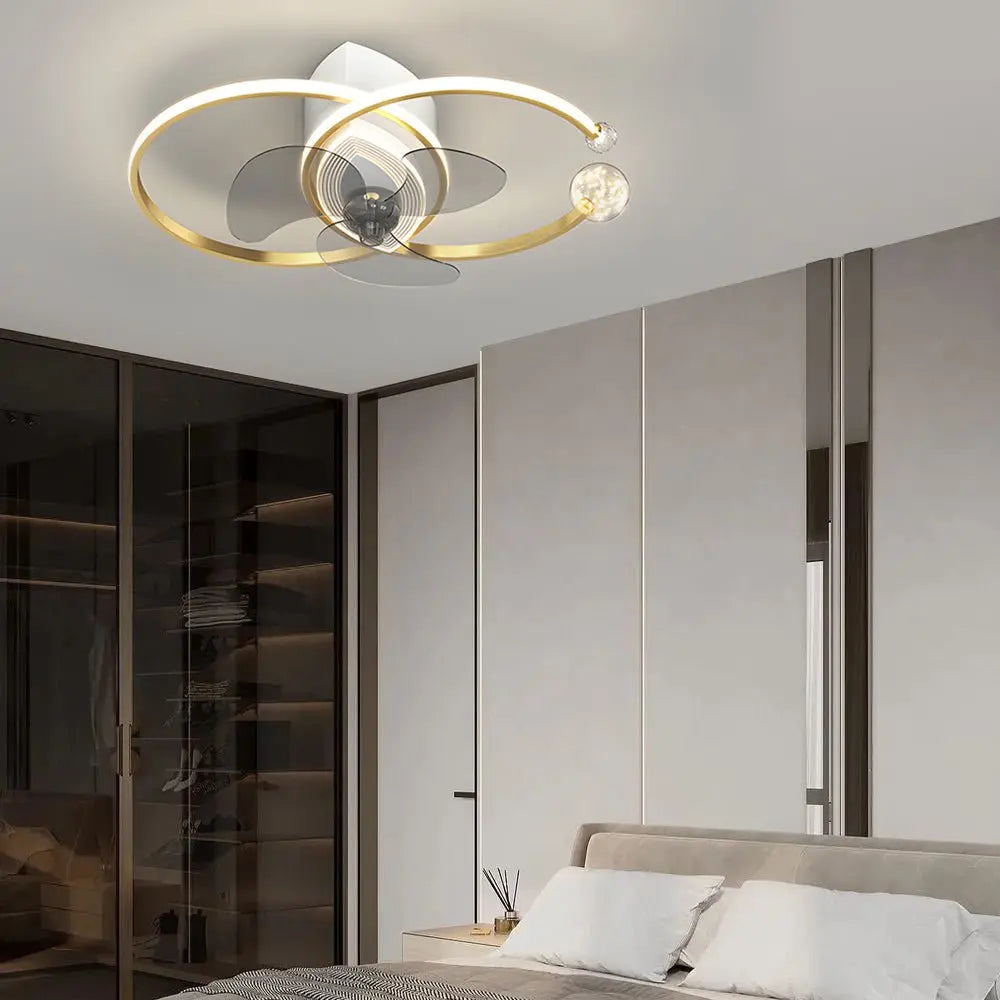 Modern Bedroom Ceiling Fan and Light with 2 Rings and Simple Luxury 3-Step Dimming Luxe
