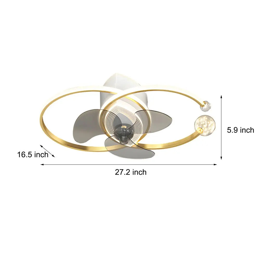 Modern Bedroom Ceiling Fan and Light with 2 Rings and Simple Luxury 3-Step Dimming Luxe